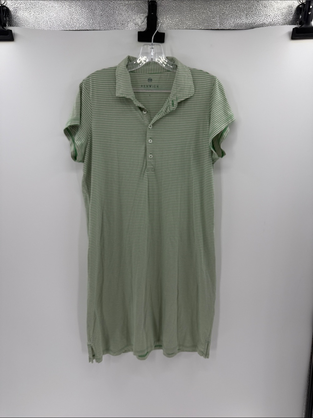 Renwick Women's Short Sleeve Stripe Polo Dress - Green/Cream - Large